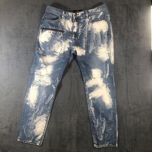 AKOO Men's Blue Jeans Size 38 Distressed Bleached Skulk Slim Fit Preowned